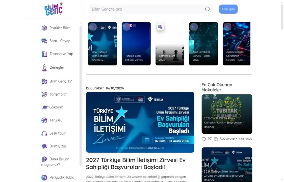 TÜBİTAK Bilim Genç — 官网真实截图